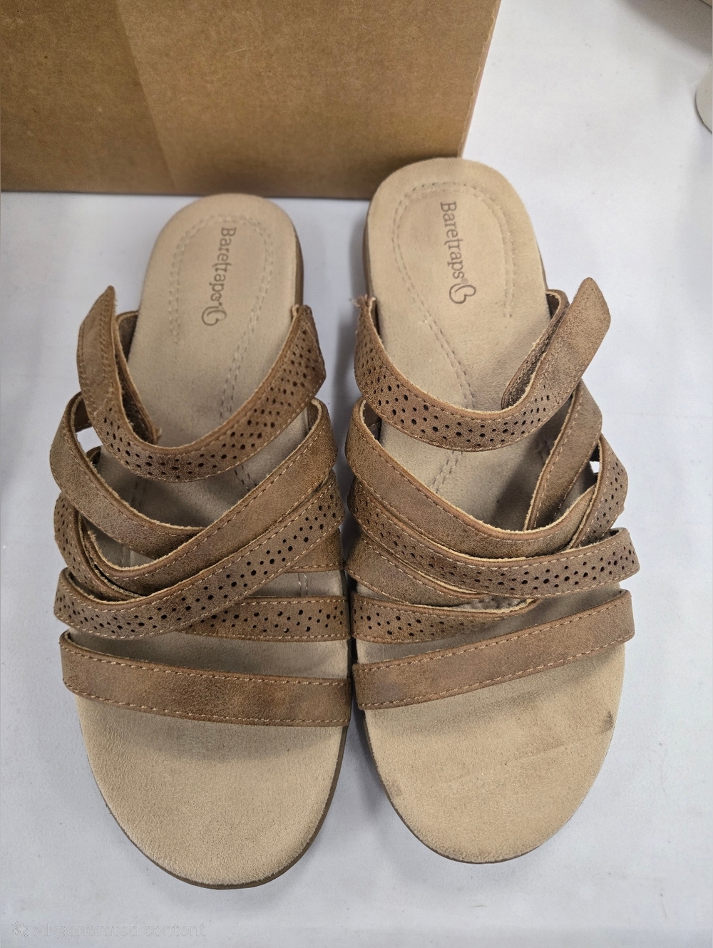 BareTraps Women's Tan Multi-Strap Slide Sandals
